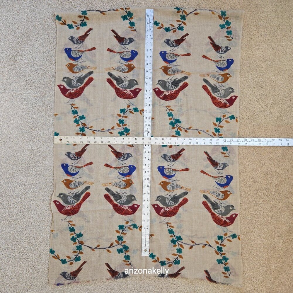 NWOT Painted Stylized Bird Scarf Shawl--Possibly Cashmere *READ* - Picture 6 of 13